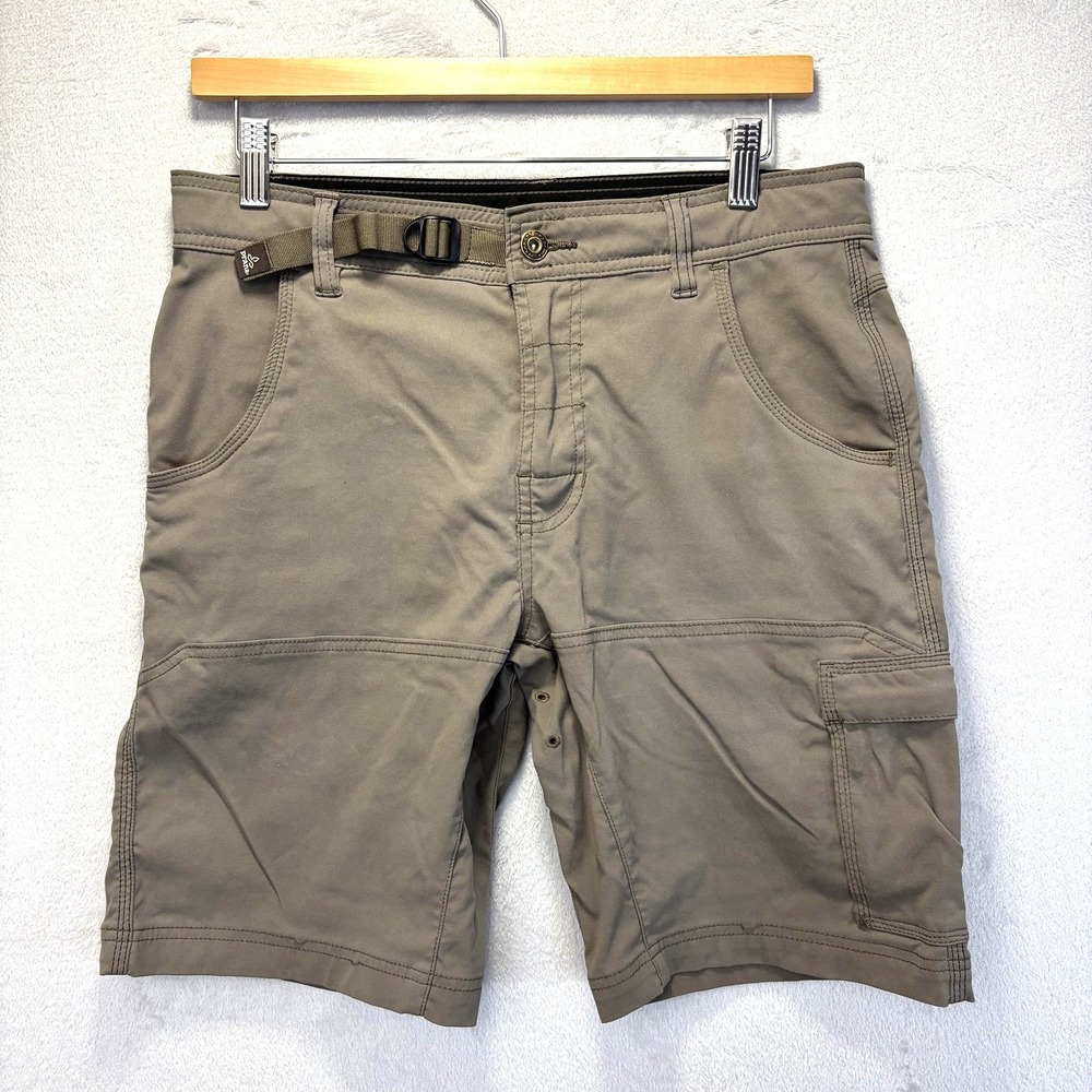 PrAna Cargo Shorts Mens 30x10 Brown Belted Pockets Hiking Outdoors Gorpcore